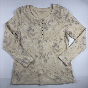 Eddie Bauer Beige /light yellow Floral Long Sleeve waffle knit Henley size XL
